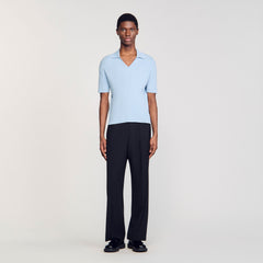 Rib knit polo shirt Blue Sky Sandro Men
