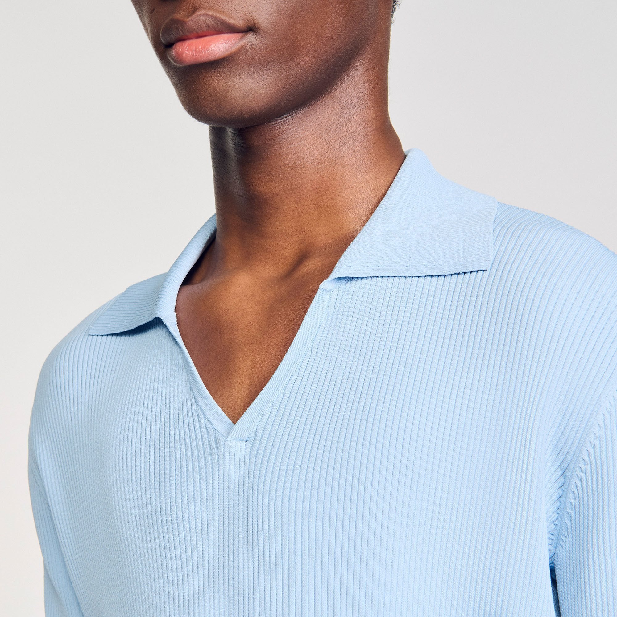 Rib knit polo shirt Blue Sky Sandro Men