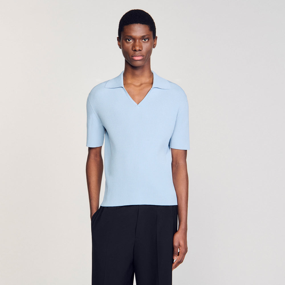 Rib knit polo shirt Blue Sky Sandro Men
