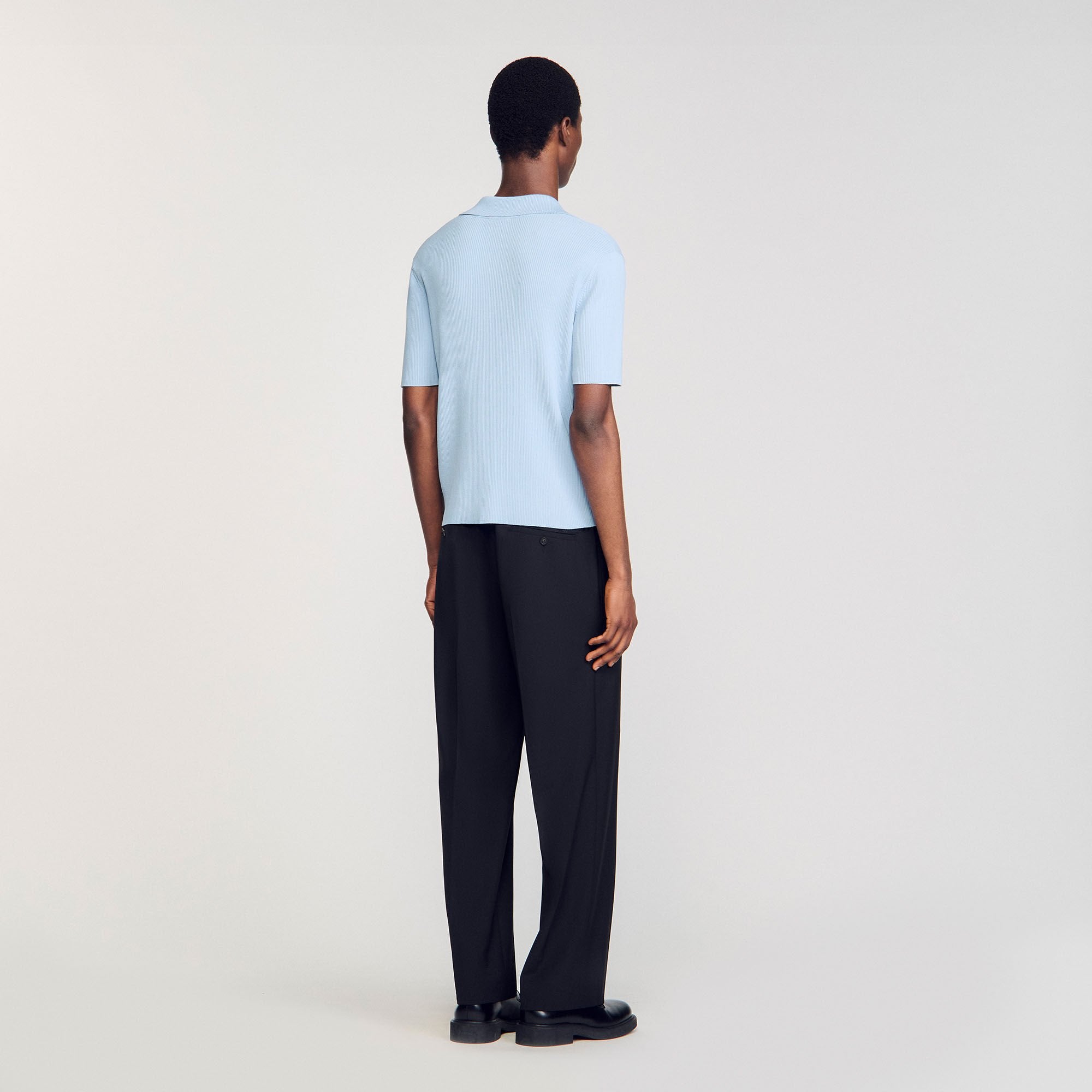 Rib knit polo shirt Blue Sky Sandro Men