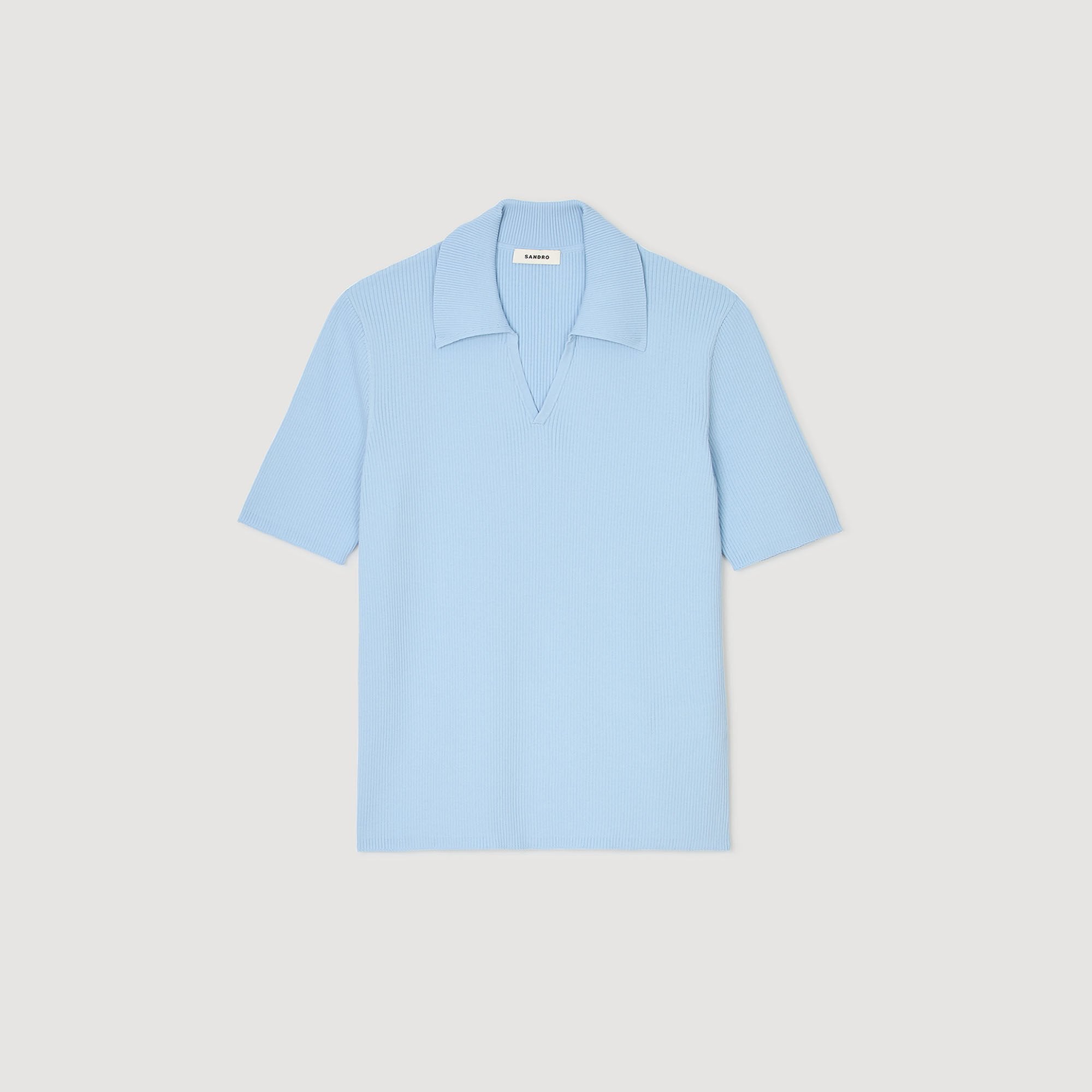Rib knit polo shirt Blue Sky Sandro Men