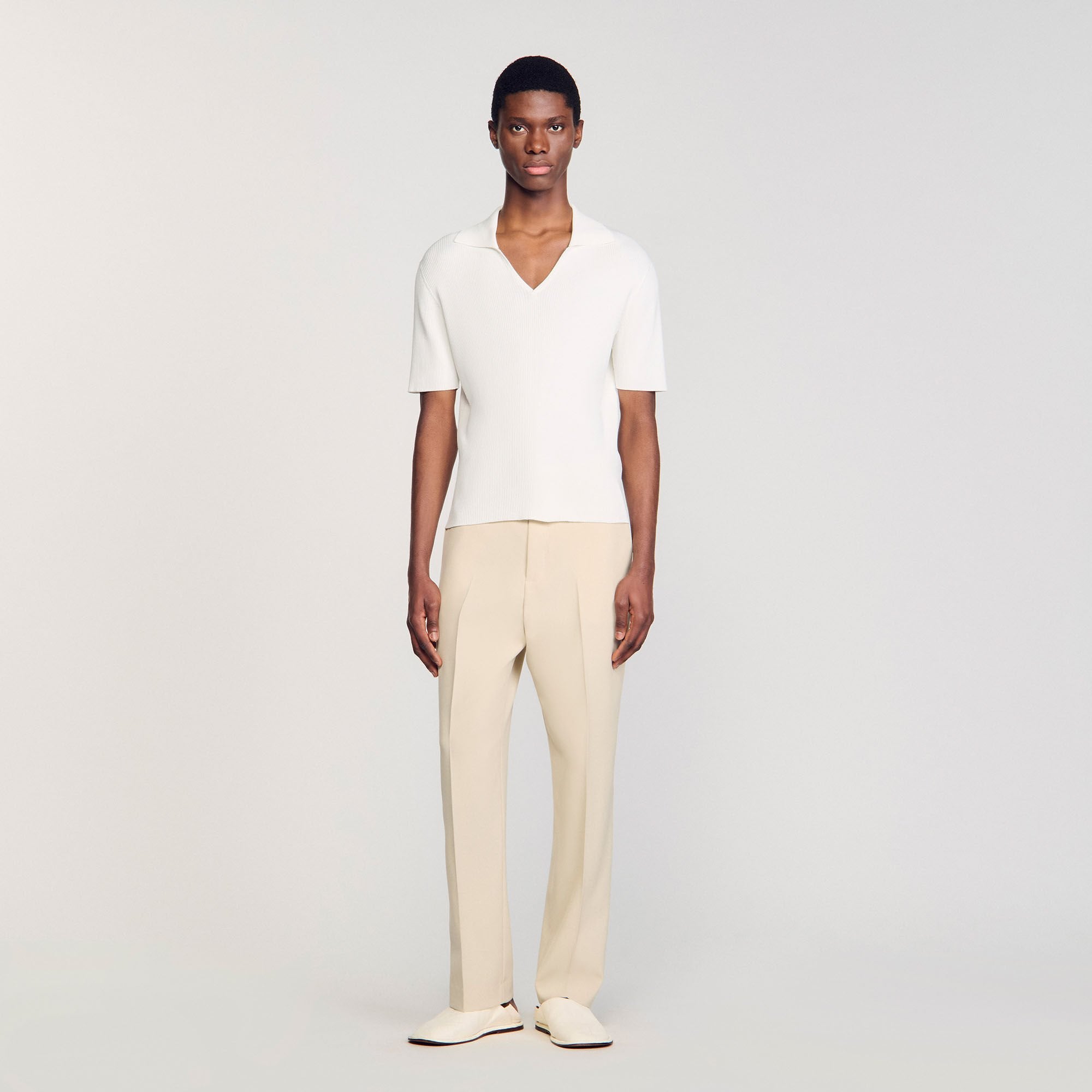 Rib knit polo shirt Optic White Sandro Men