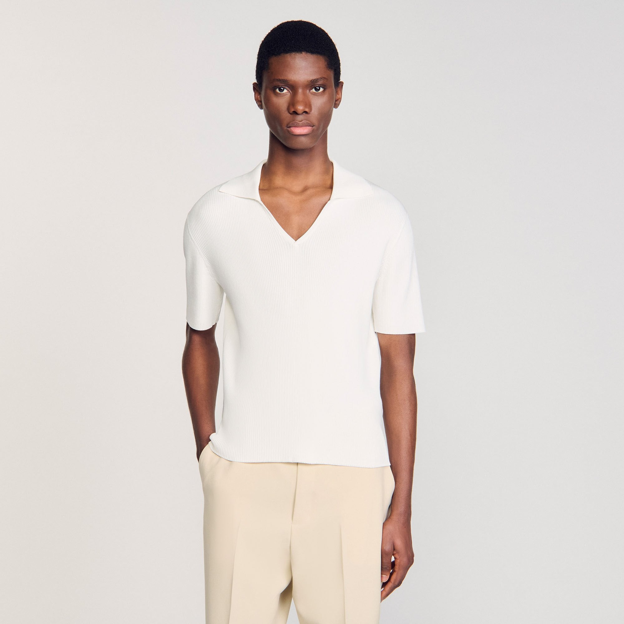 Rib knit polo shirt Optic White Sandro Men