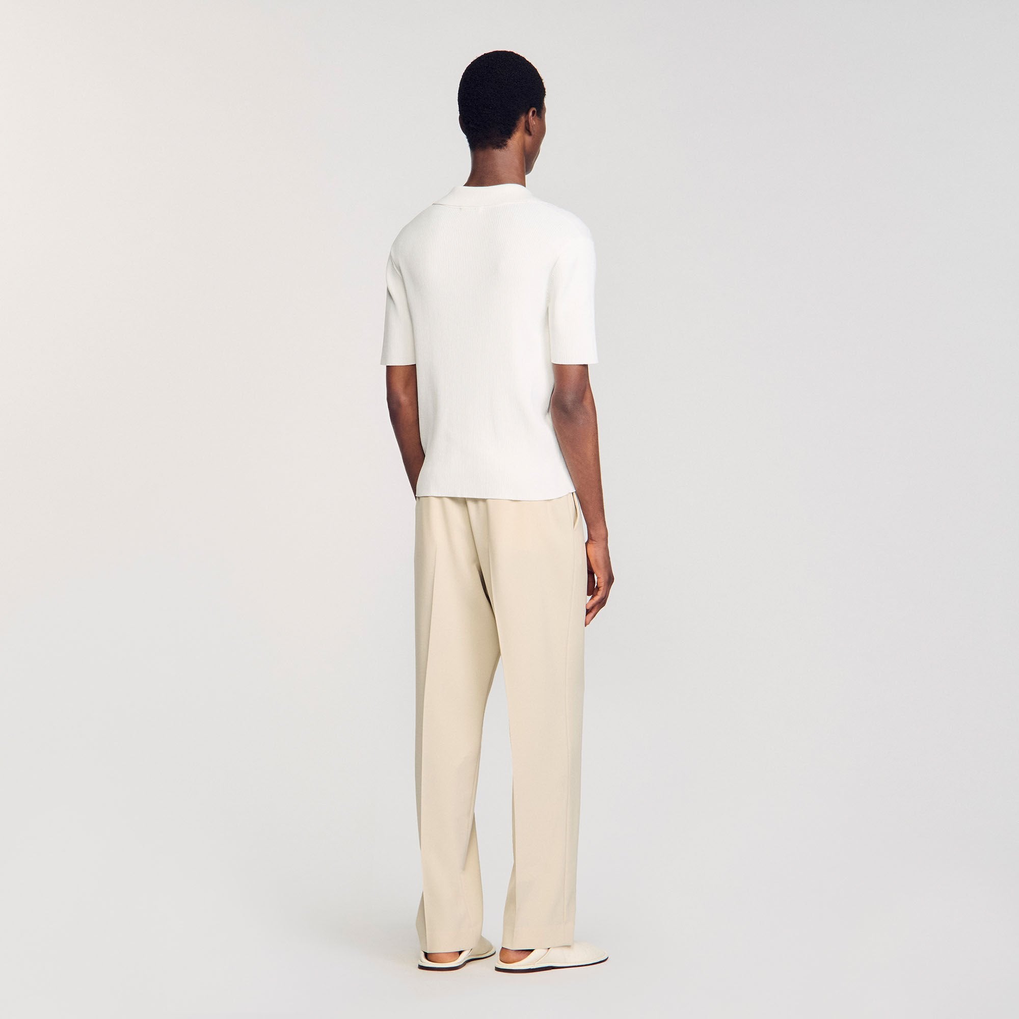 Rib knit polo shirt Optic White Sandro Men
