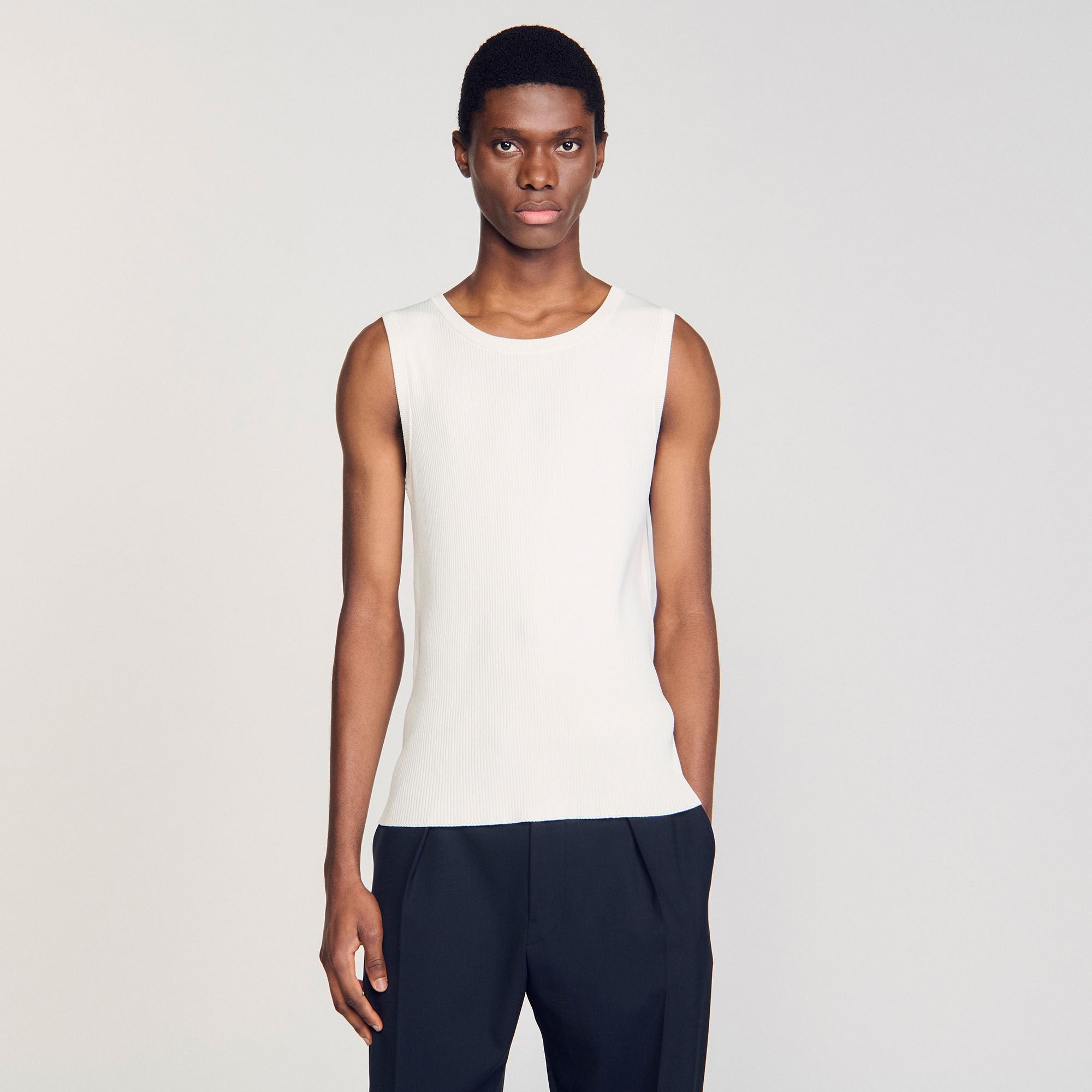 Rib knit vest top Optic White Sandro Men