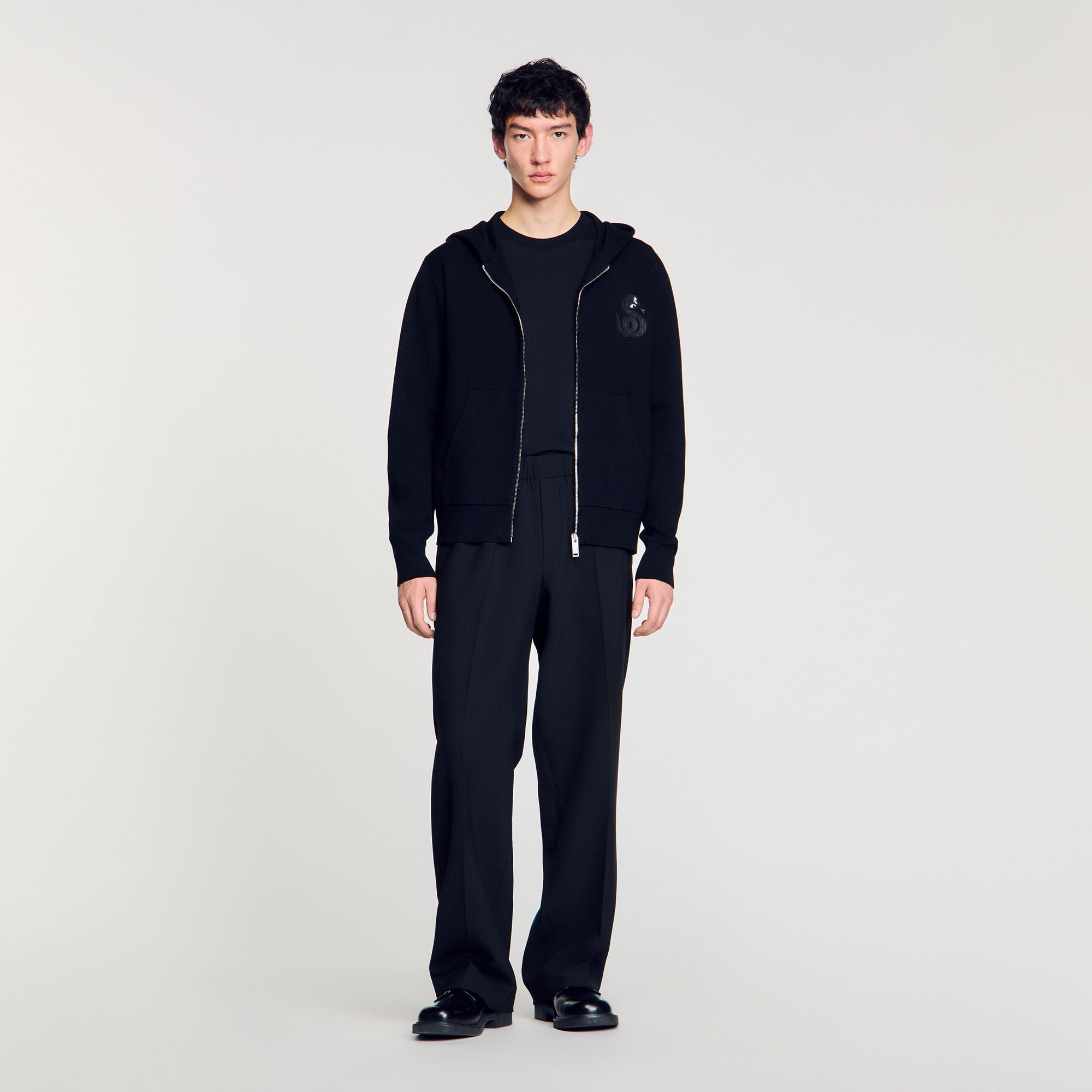 Zip-up cardigan with snake detail Black Sandro Men