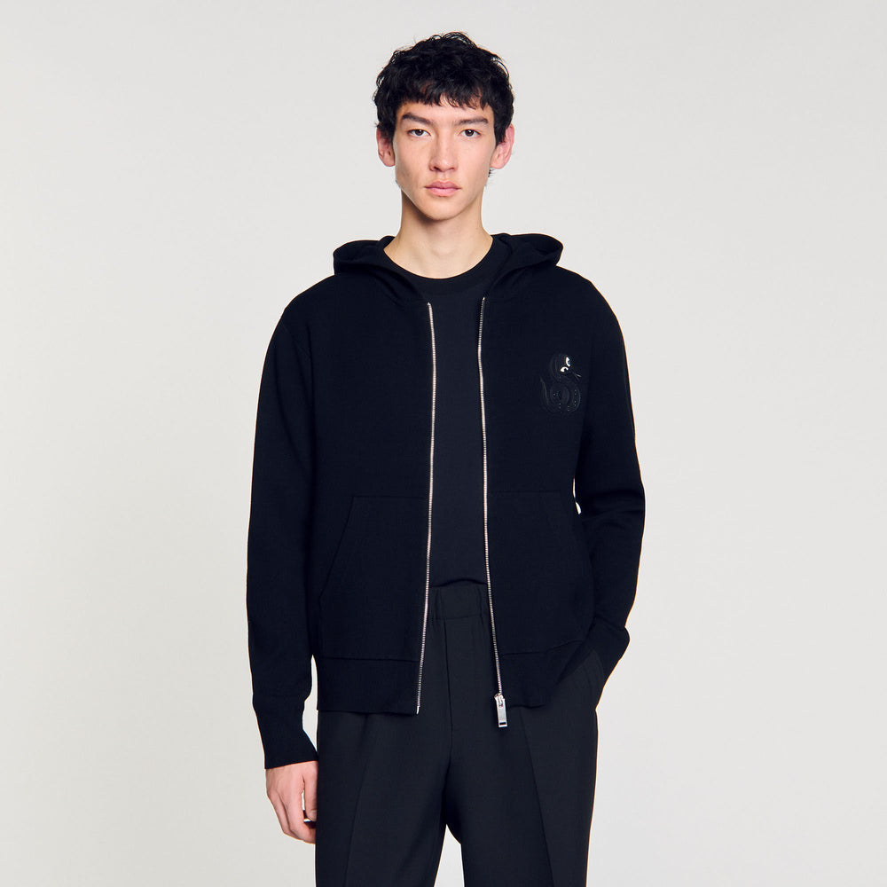 Zip-up cardigan with snake detail Black Sandro Men