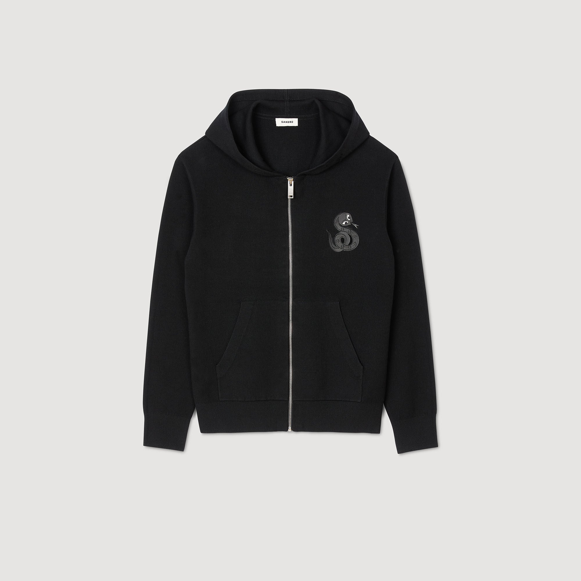Zip-up cardigan with snake detail Black Sandro Men