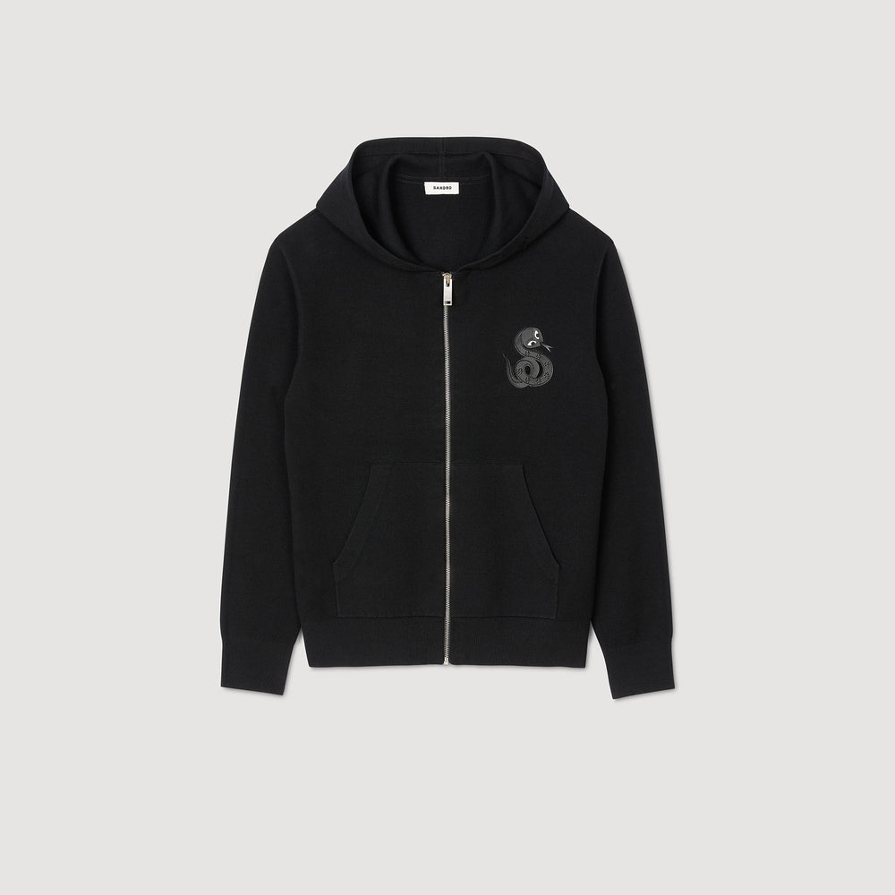 Zip-up cardigan with snake detail Black Sandro Men