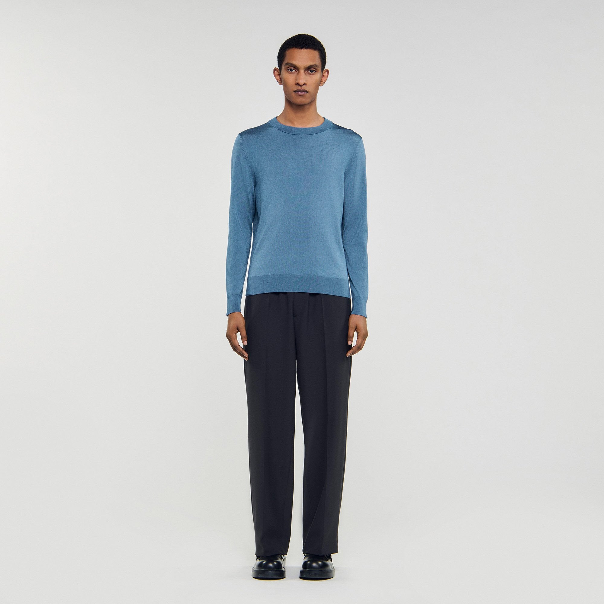 Fine knit sweater Blue Office Sandro Men
