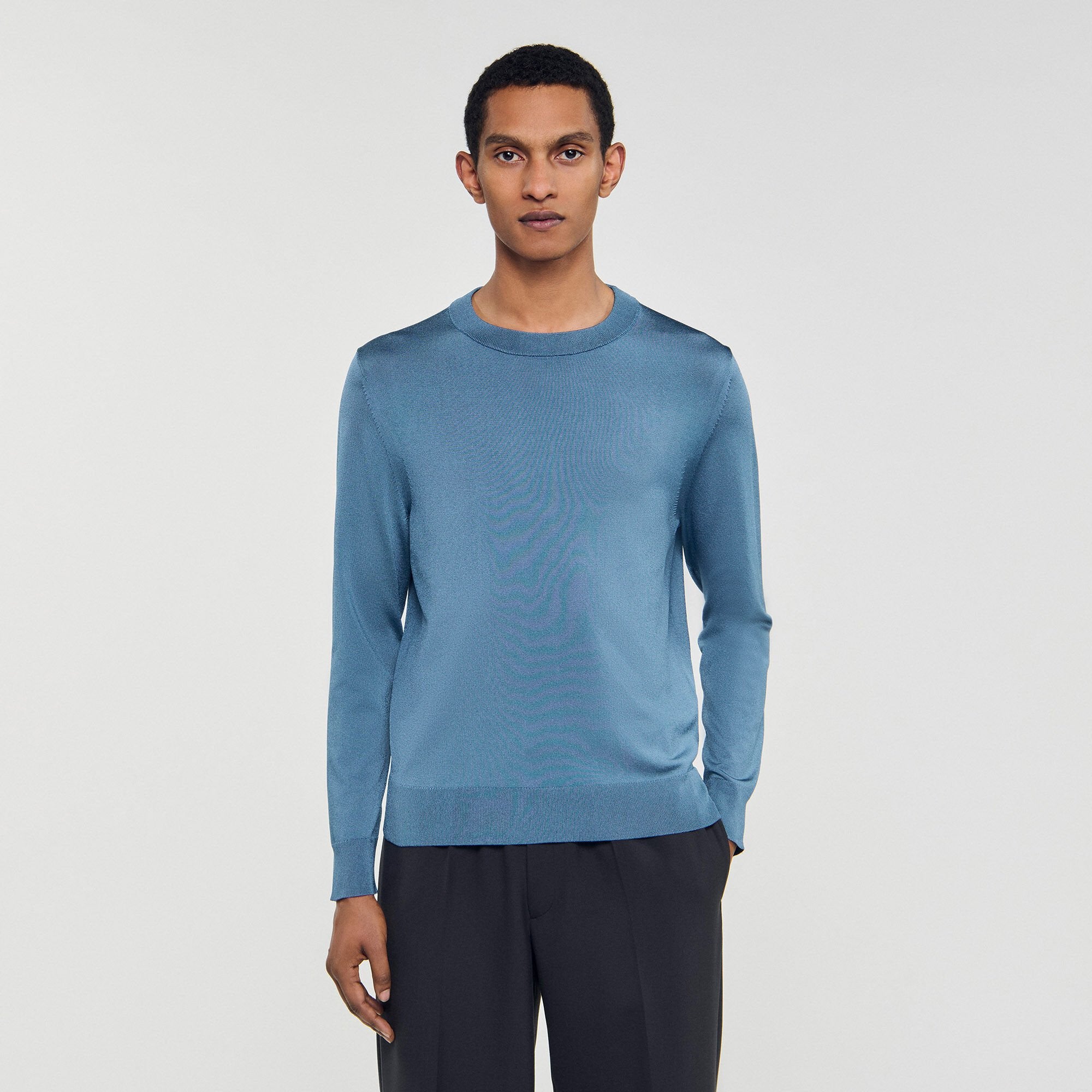 Fine knit sweater Blue Office Sandro Men