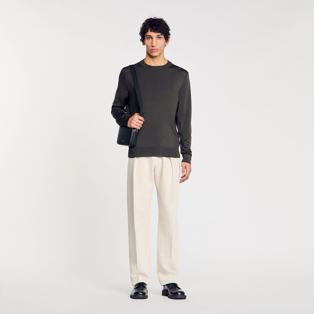 Fine knit sweater Dark Kaki. Sandro Men