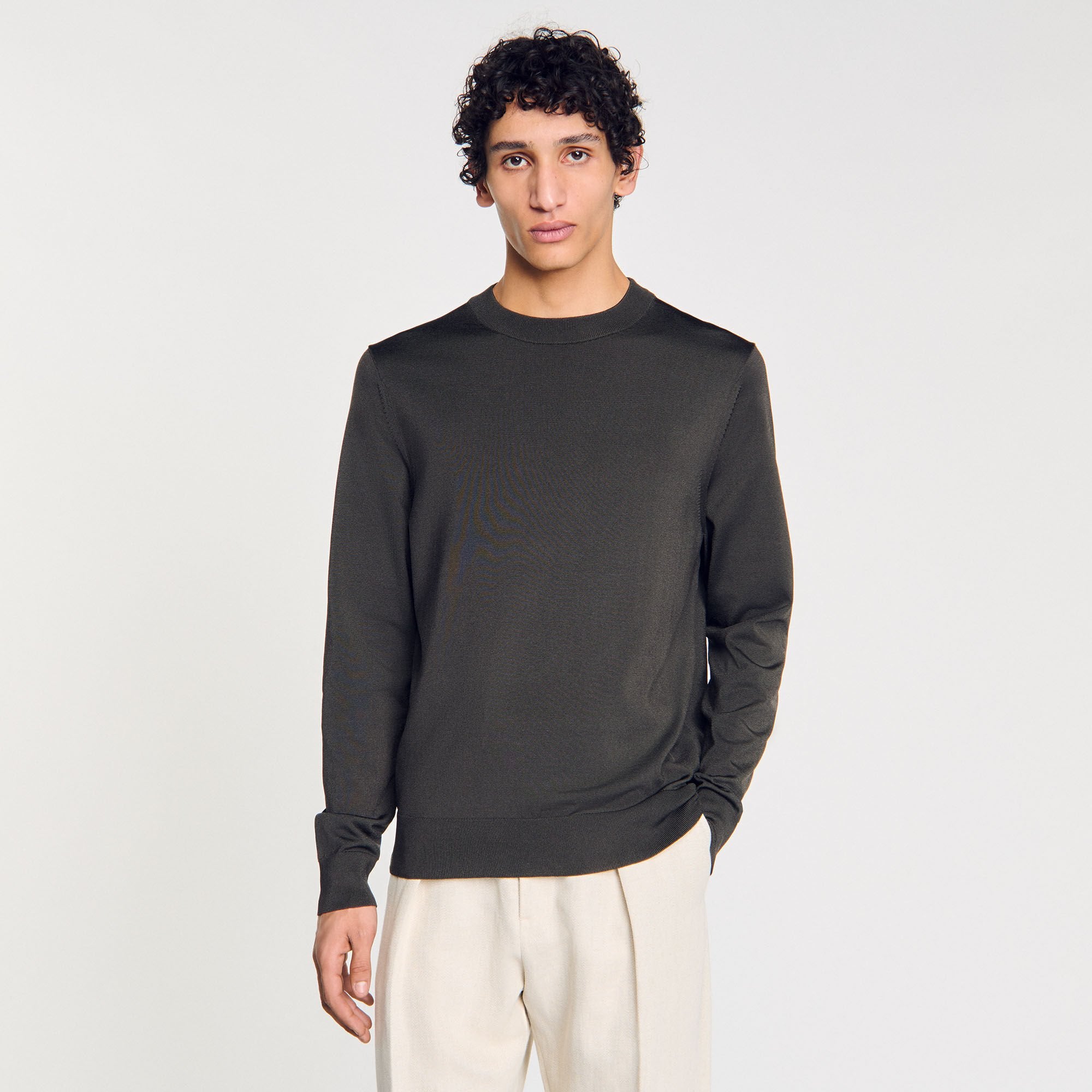 Fine knit sweater Dark Kaki. Sandro Men