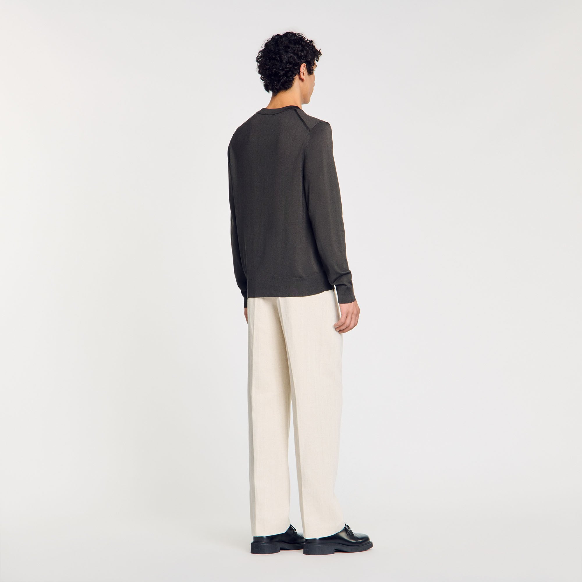 Fine knit sweater Dark Kaki. Sandro Men