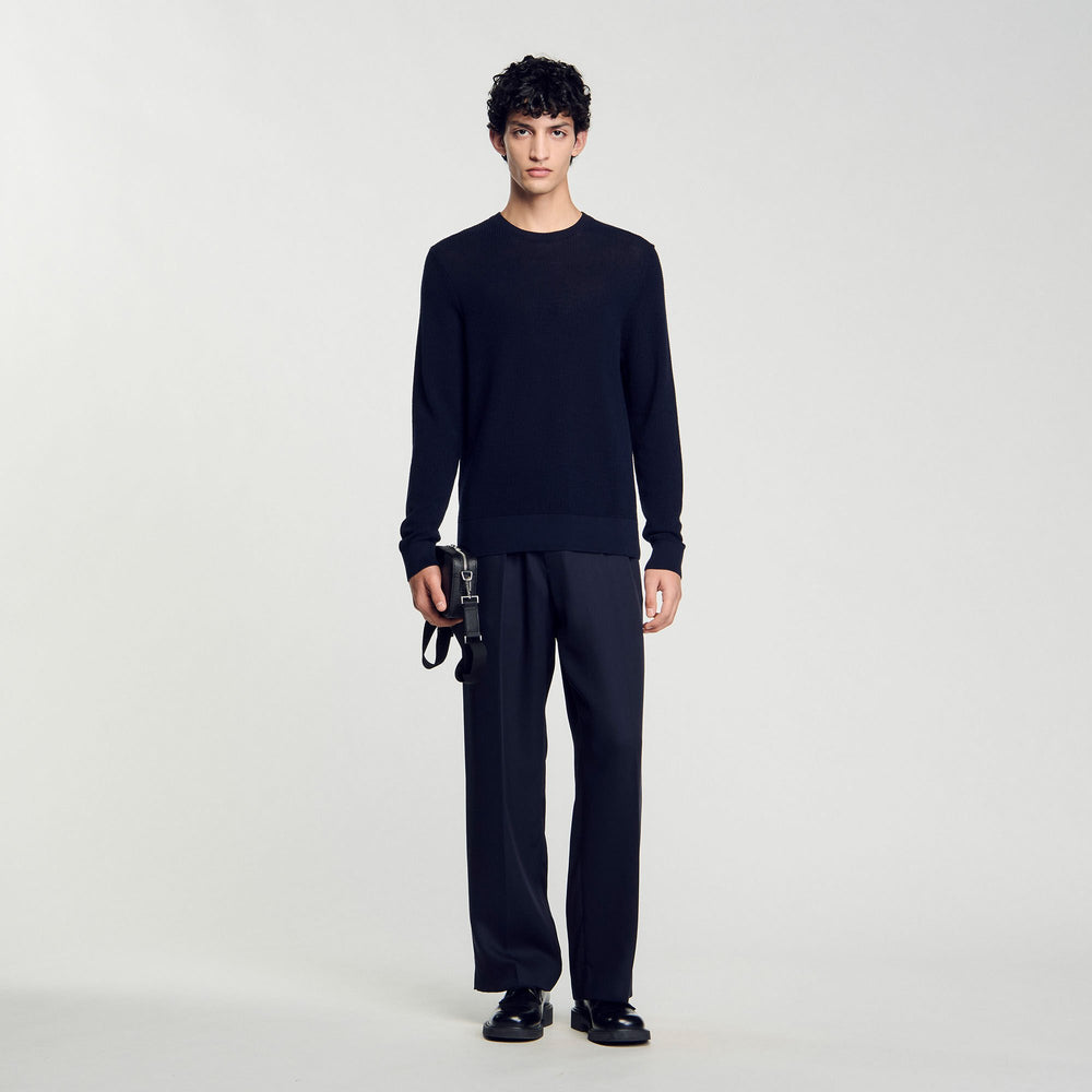 Textured knit sweater Navy Blue Sandro Men
