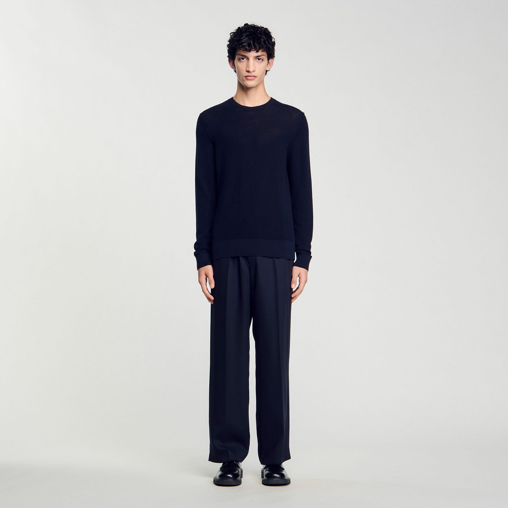 Textured knit sweater Navy Blue Sandro Men