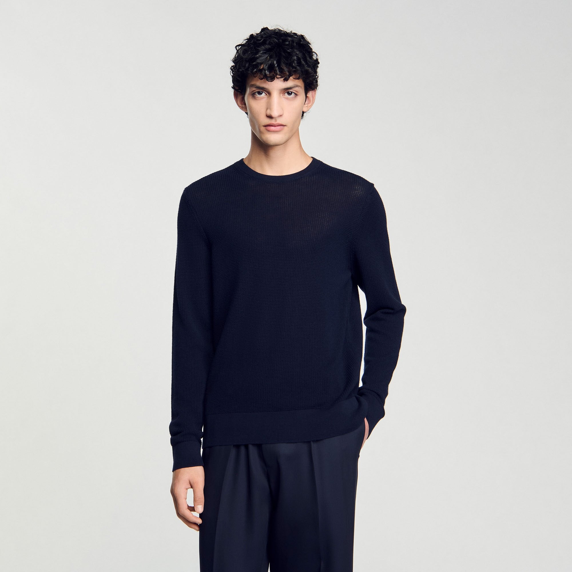 Textured knit sweater Navy Blue Sandro Men
