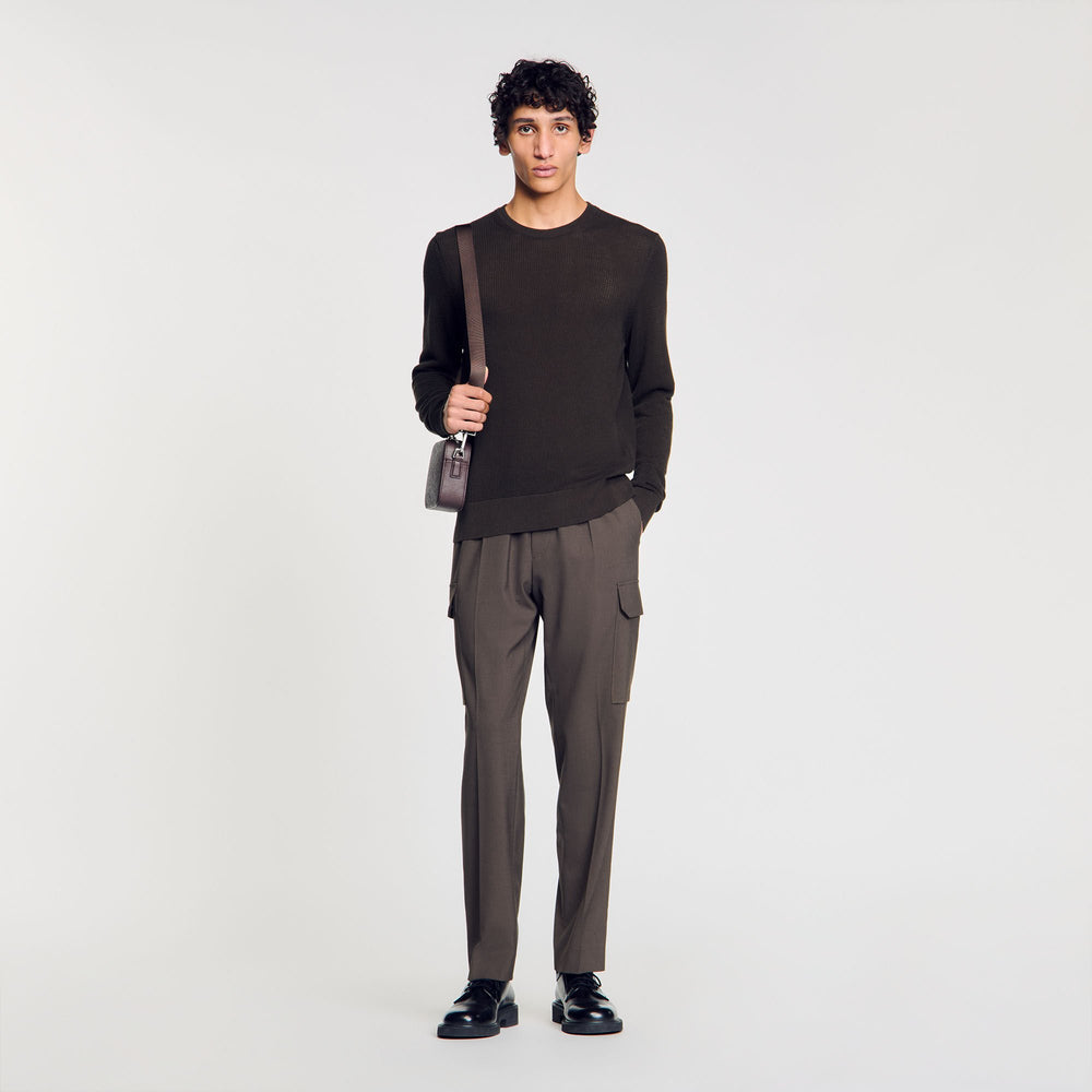 Textured knit sweater Dark Kaki. Sandro Men