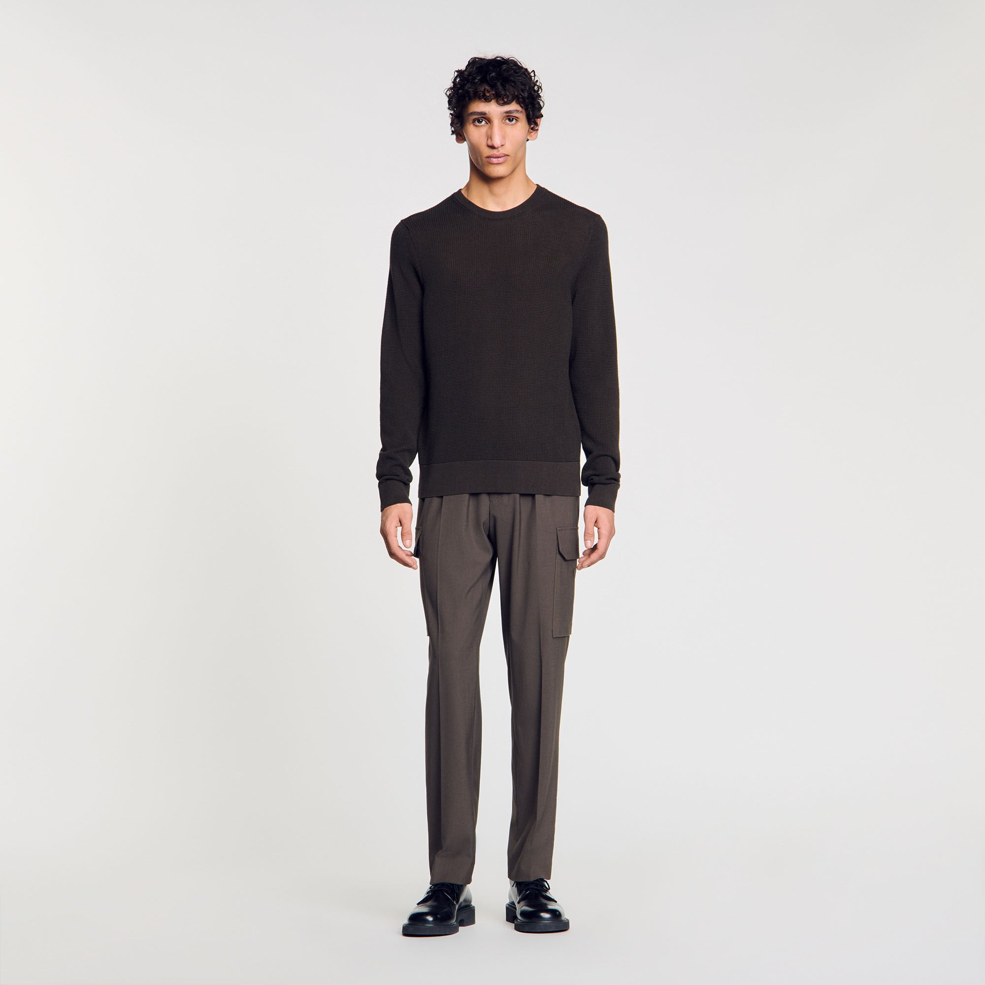 Textured knit sweater Dark Kaki. Sandro Men