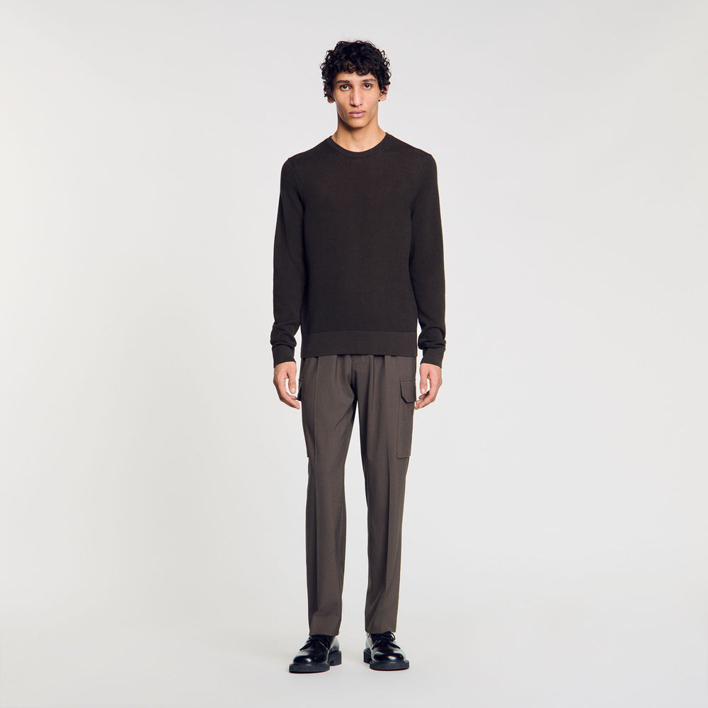 Textured knit sweater Dark Kaki. Sandro Men