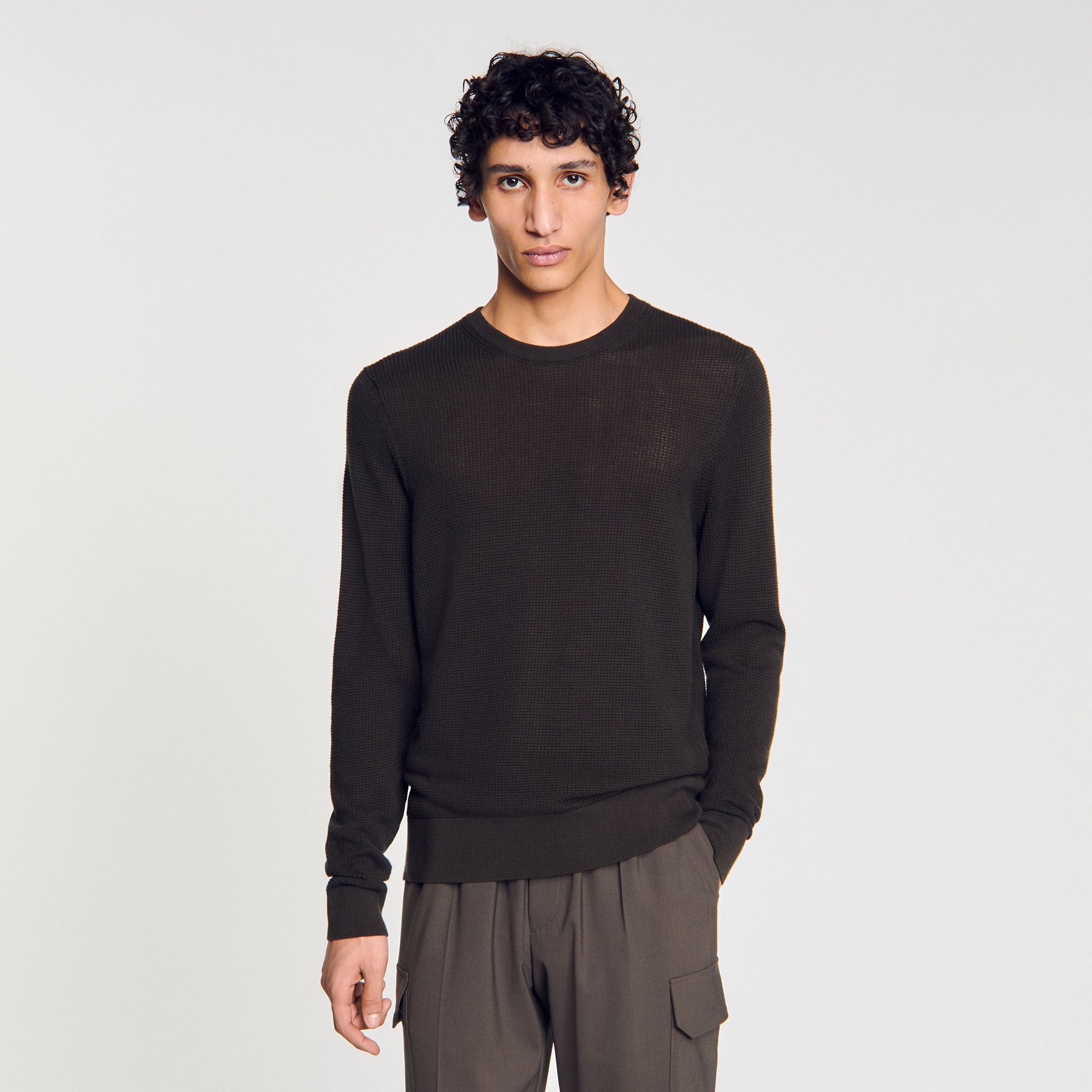Textured knit sweater Dark Kaki. Sandro Men