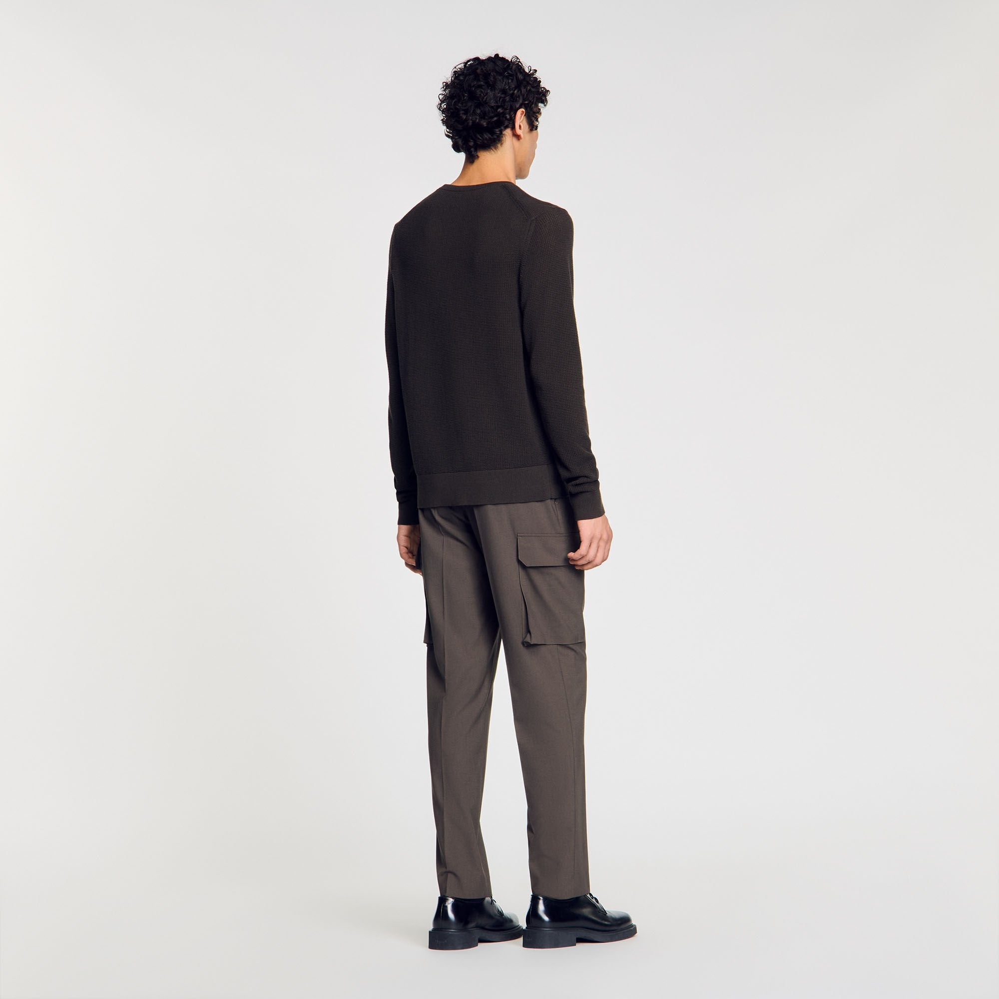 Textured knit sweater Dark Kaki. Sandro Men