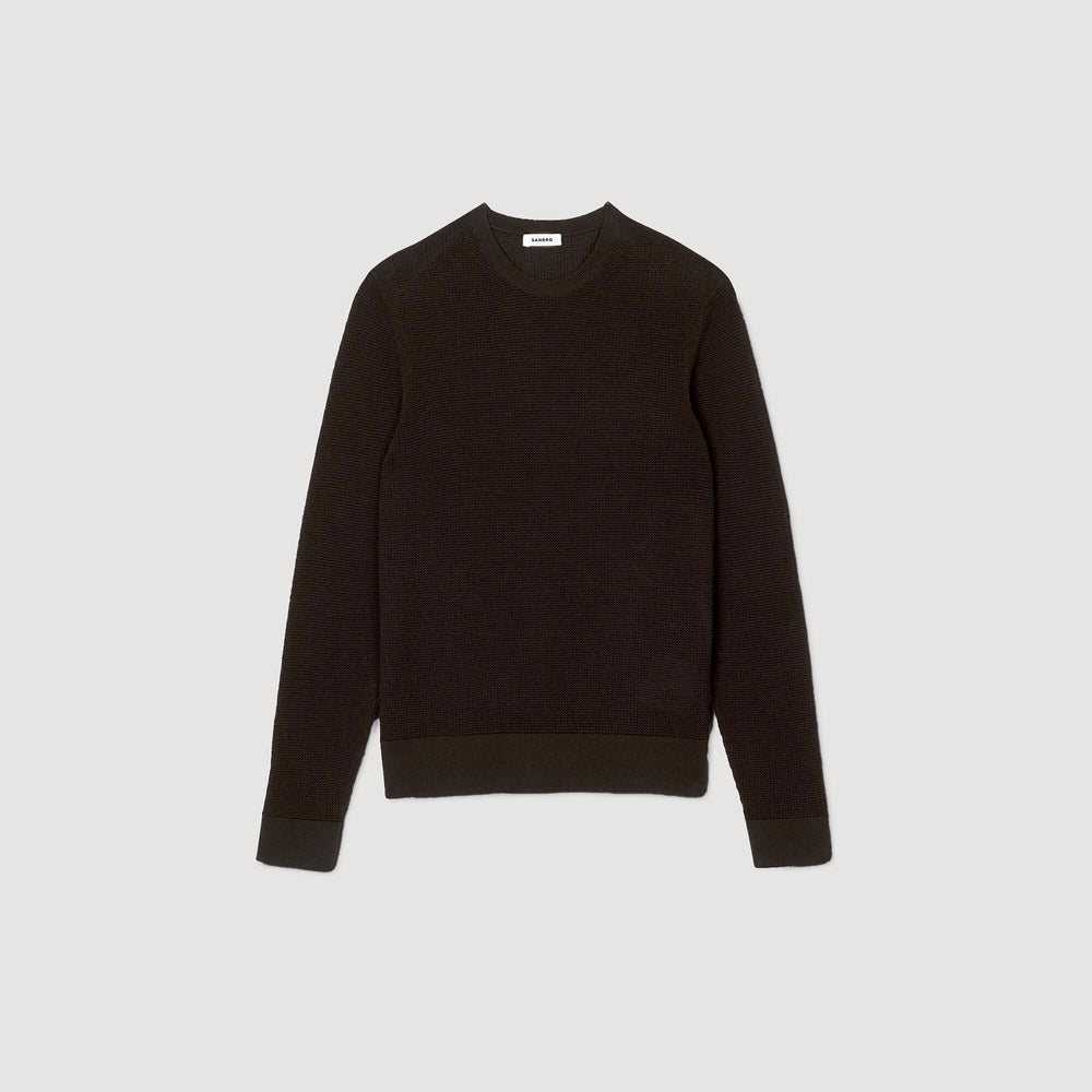 Textured knit sweater Dark Kaki. Sandro Men