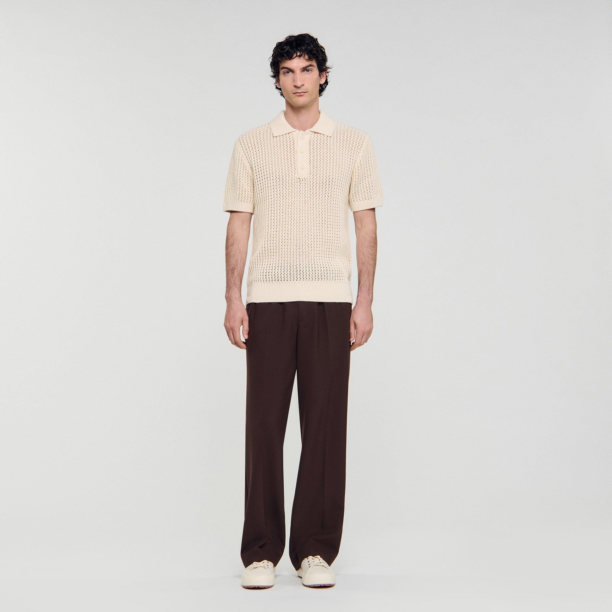 Cotton shirt with polo collar Butter Cream Sandro Men