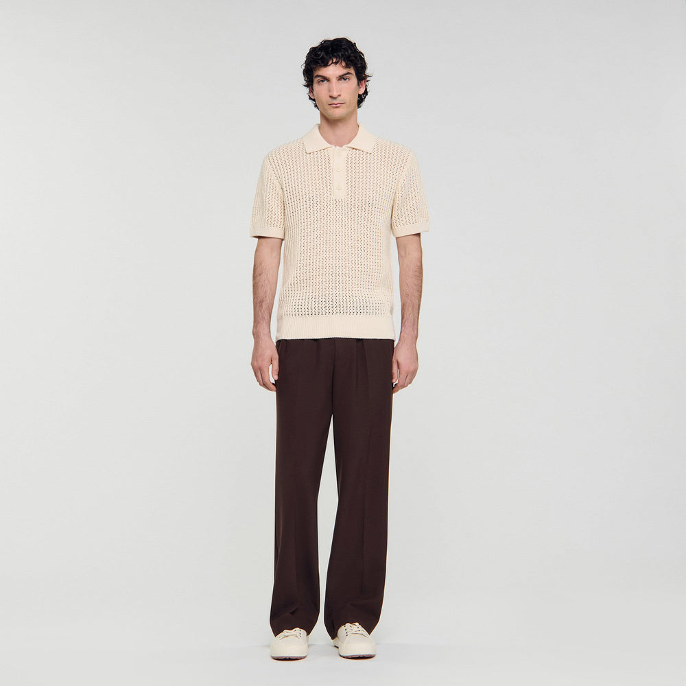 Cotton shirt with polo collar Butter Cream Sandro Men