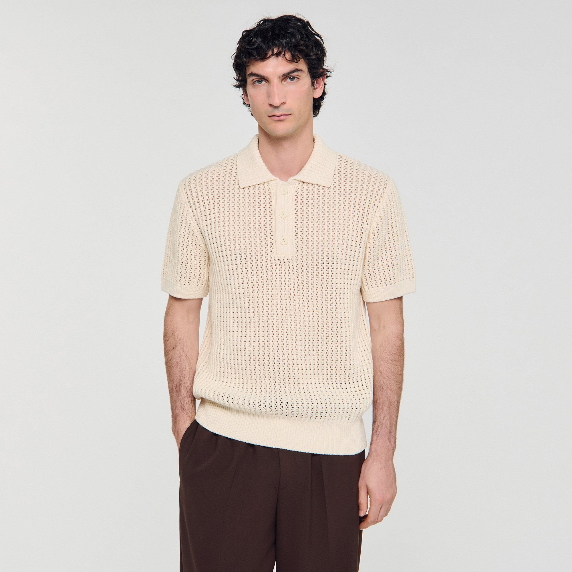 Cotton shirt with polo collar Butter Cream Sandro Men
