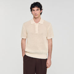 Cotton shirt with polo collar Butter Cream Sandro Men