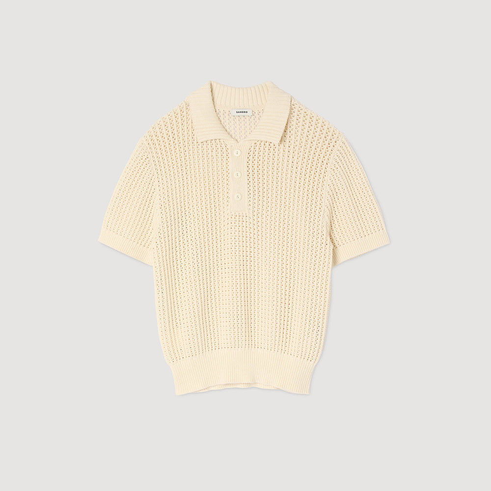 Cotton shirt with polo collar Butter Cream Sandro Men