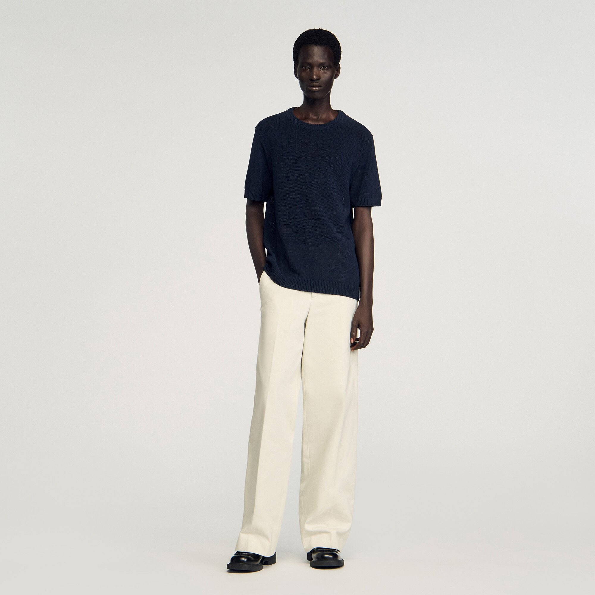 Fine knit T-shirt Navy Blue Sandro Men