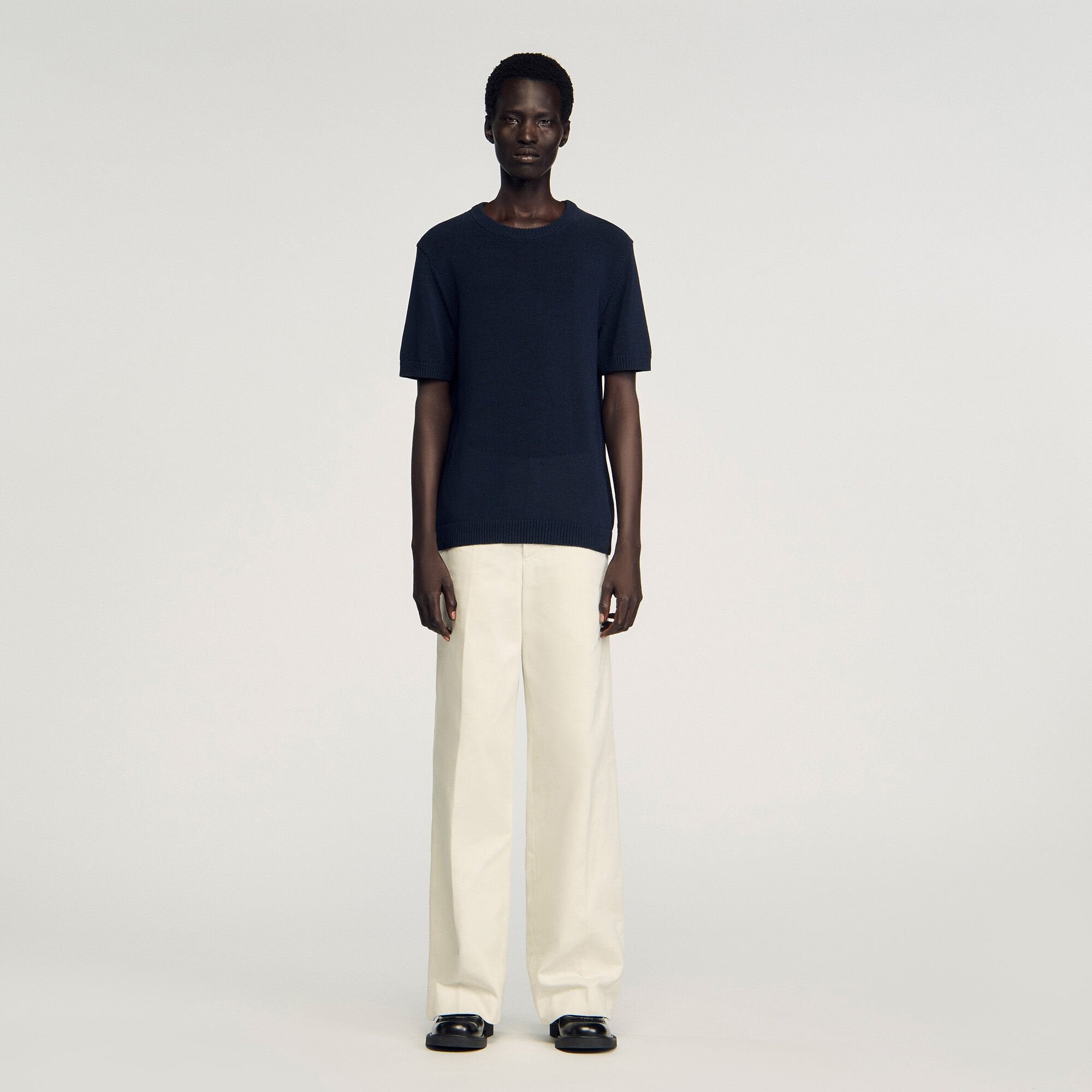 Fine knit T-shirt Navy Blue Sandro Men