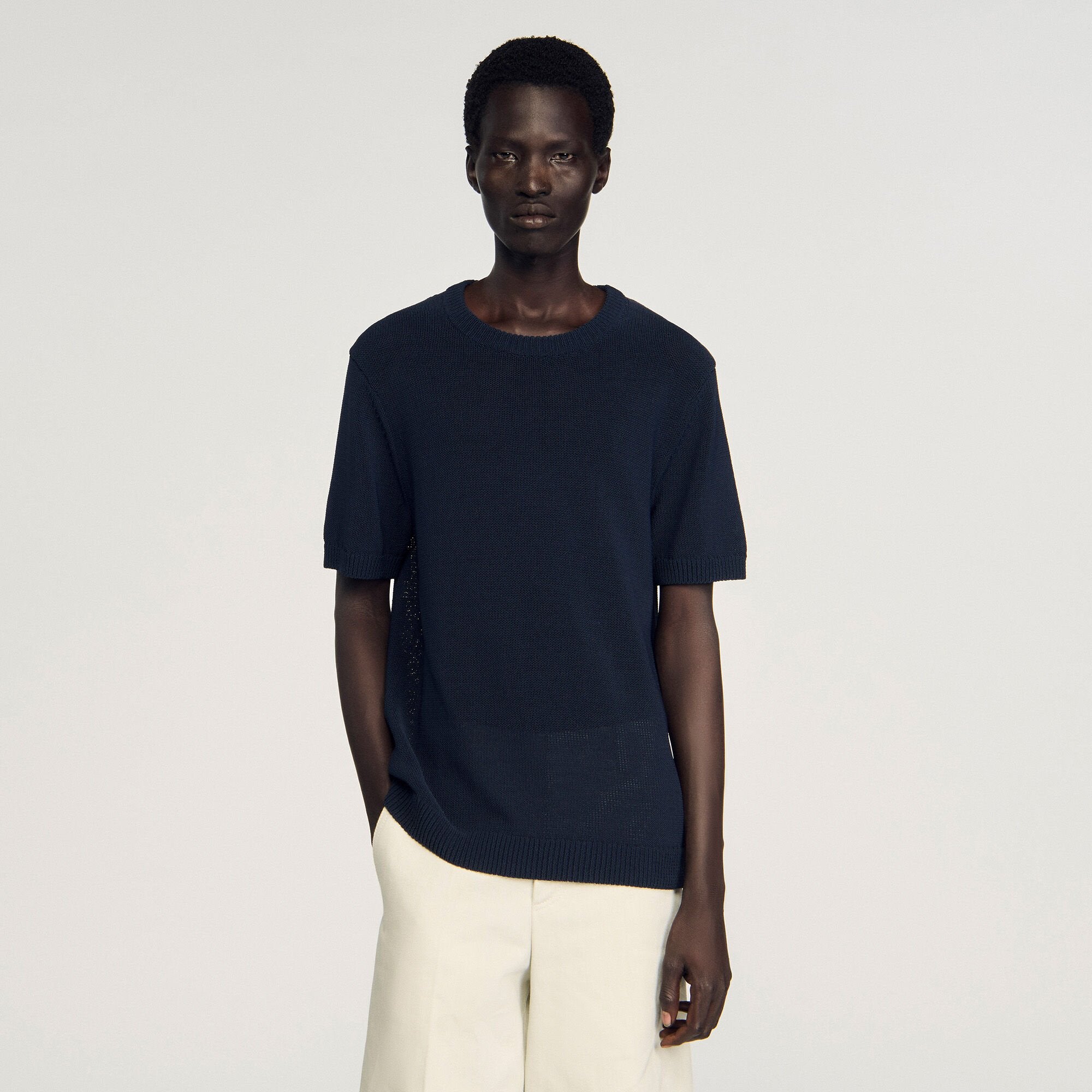 Fine knit T-shirt Navy Blue Sandro Men