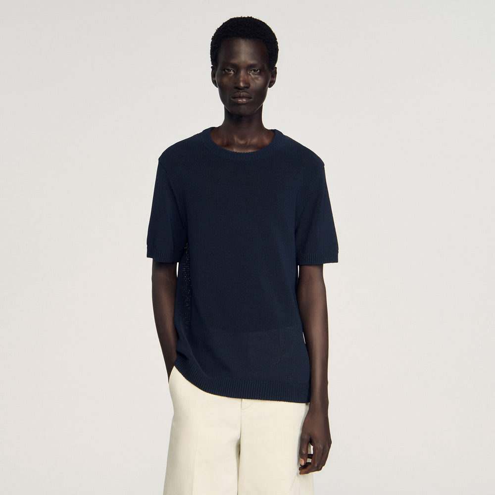 Fine knit T-shirt Navy Blue Sandro Men