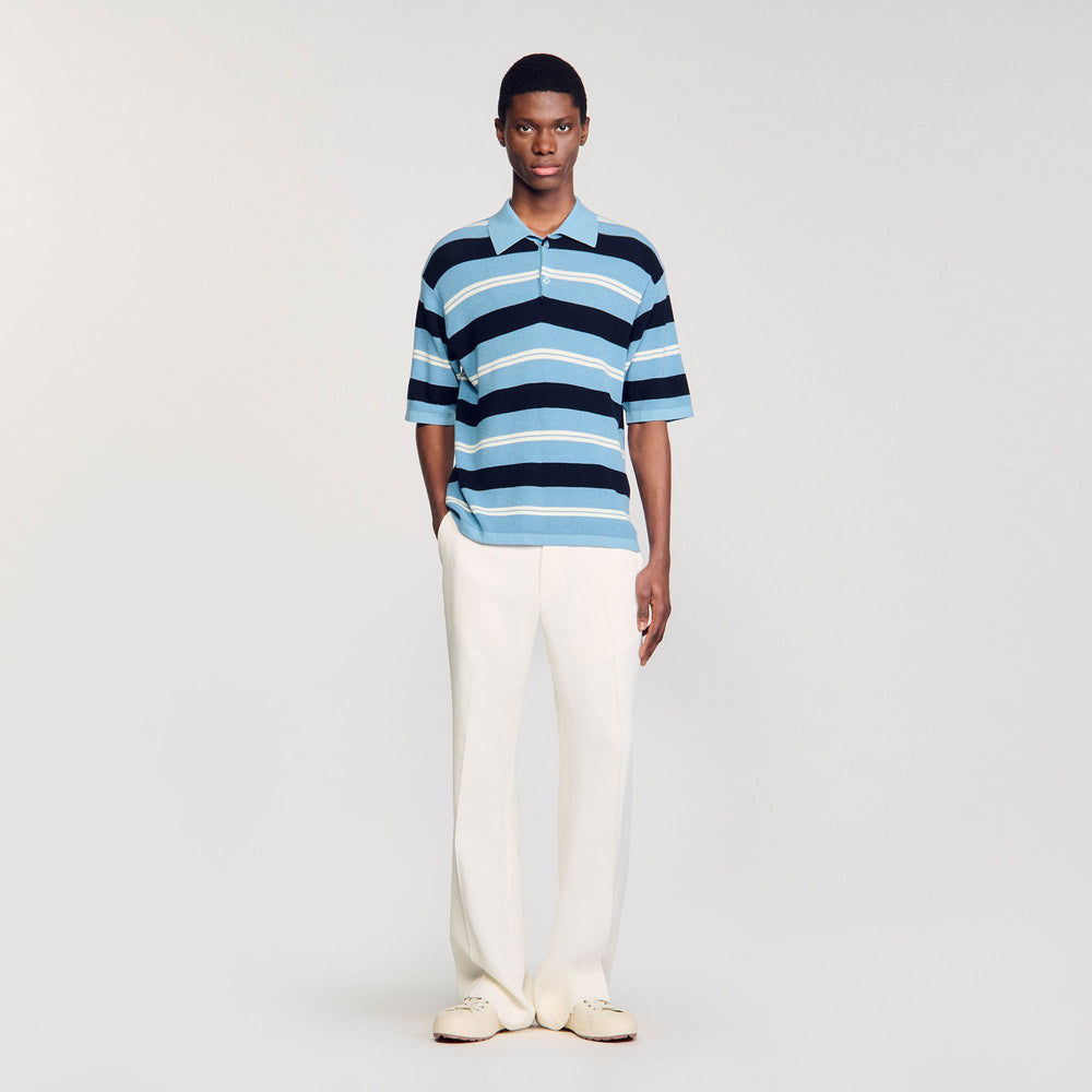 Striped knit polo shirt Chambray Sandro Men