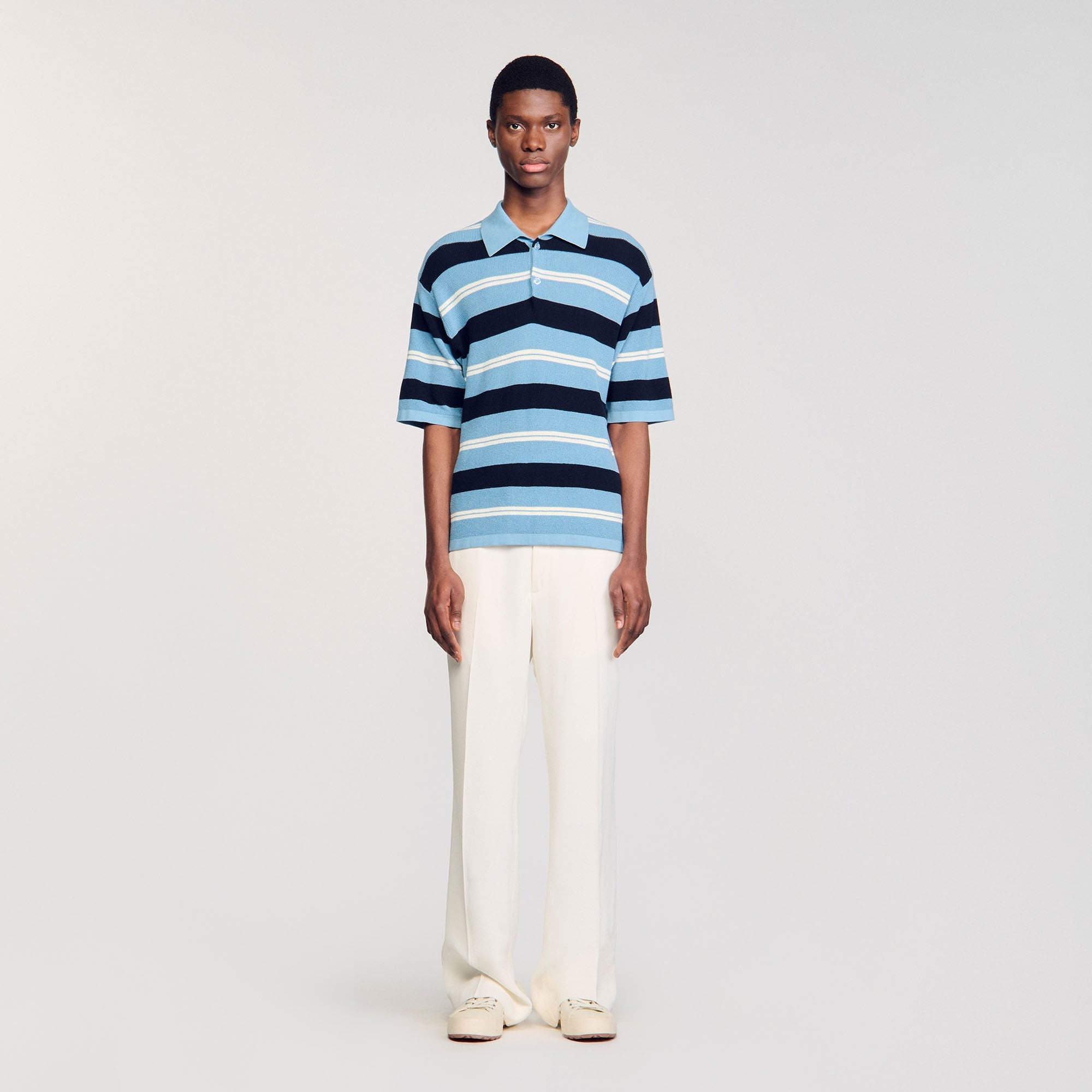 Striped knit polo shirt Chambray Sandro Men