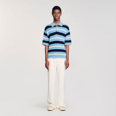 Striped knit polo shirt Chambray Sandro Men