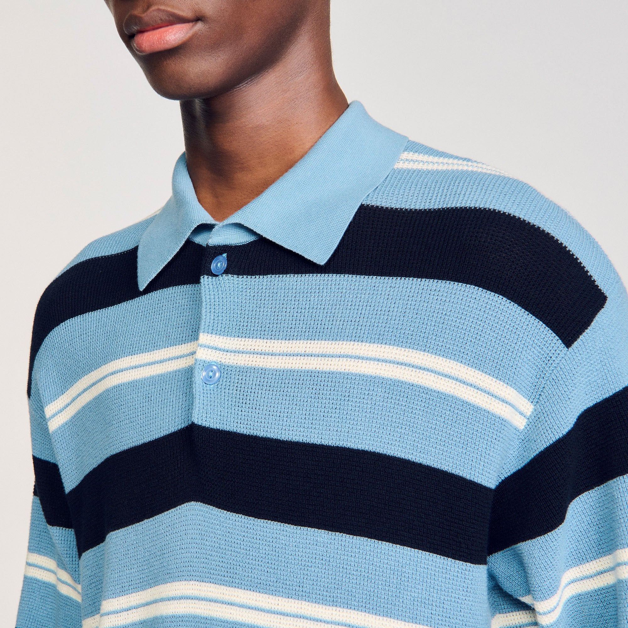 Striped knit polo shirt Chambray Sandro Men