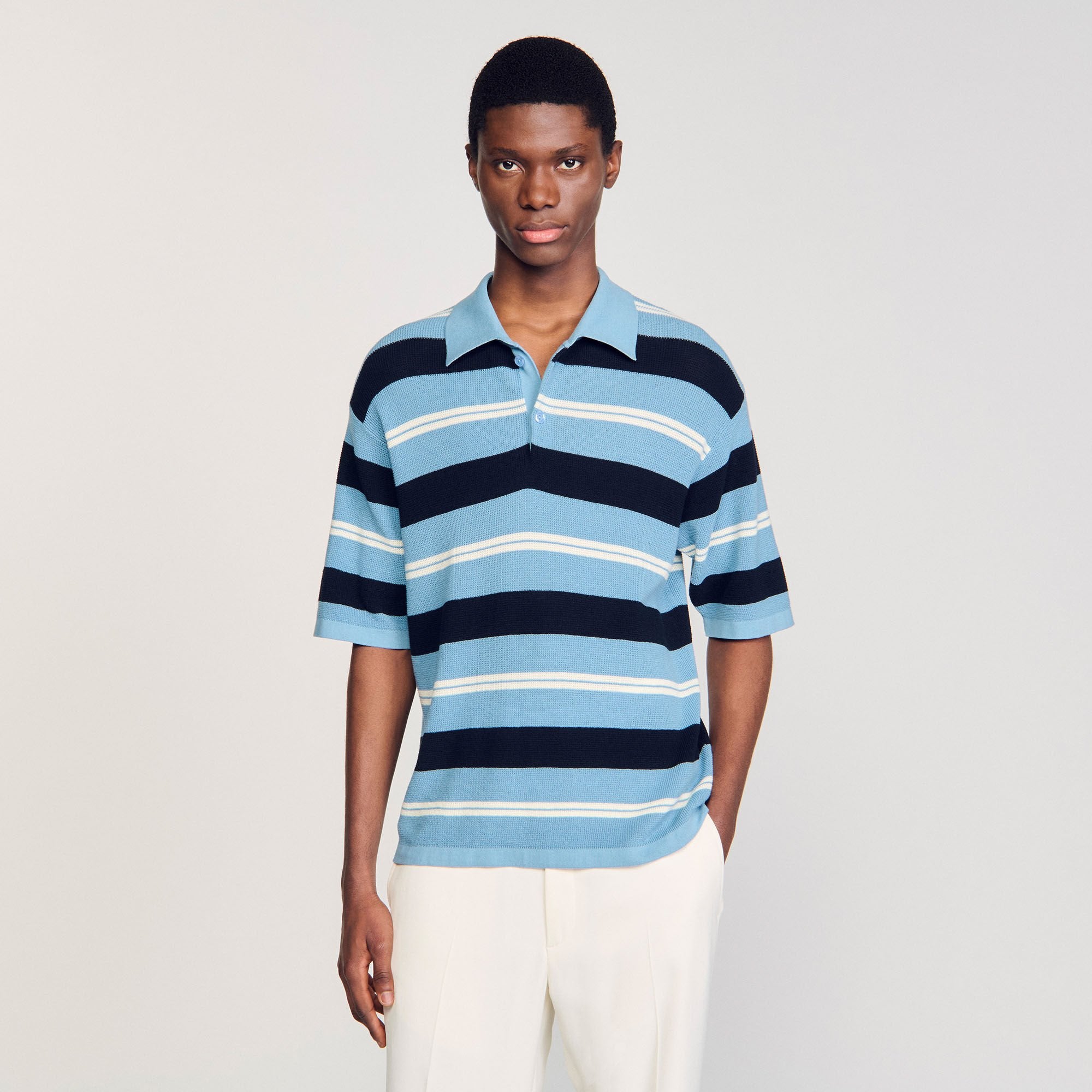 Striped knit polo shirt Chambray Sandro Men