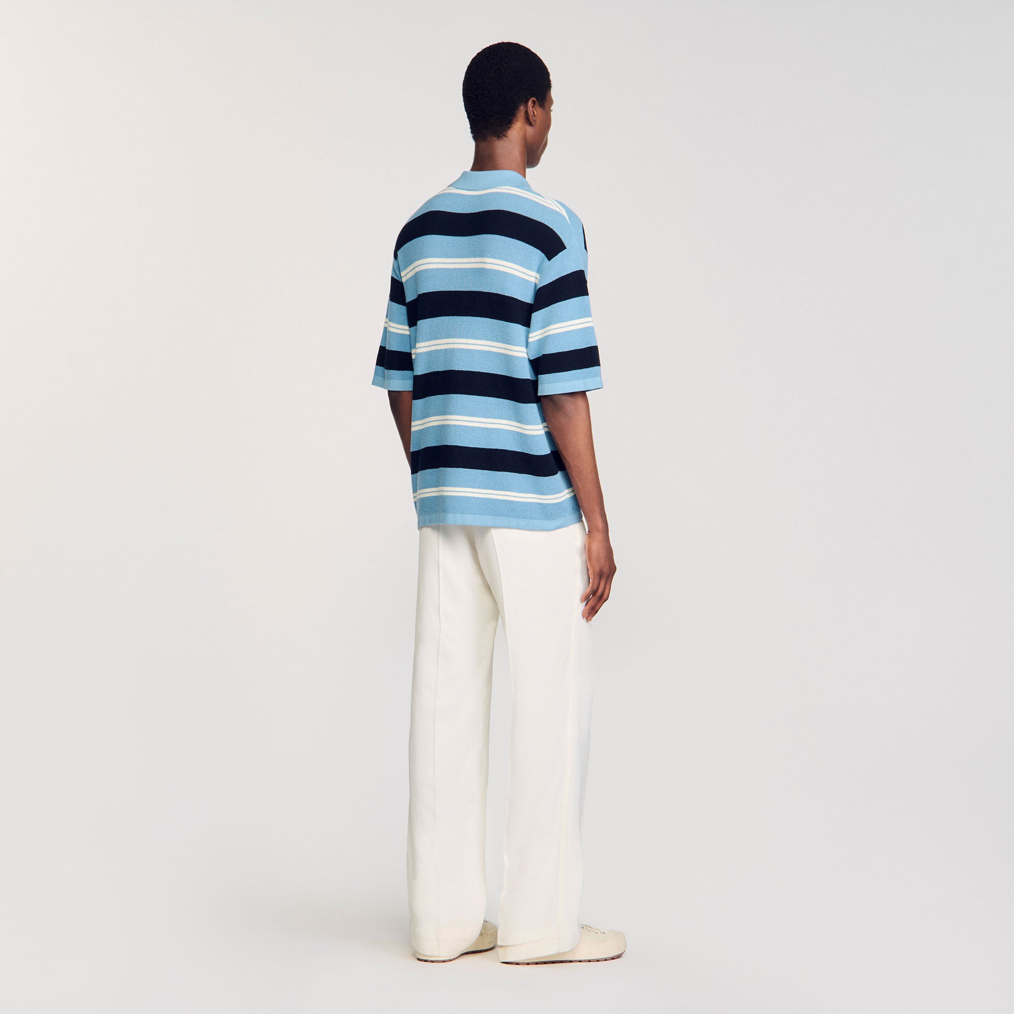 Striped knit polo shirt Chambray Sandro Men