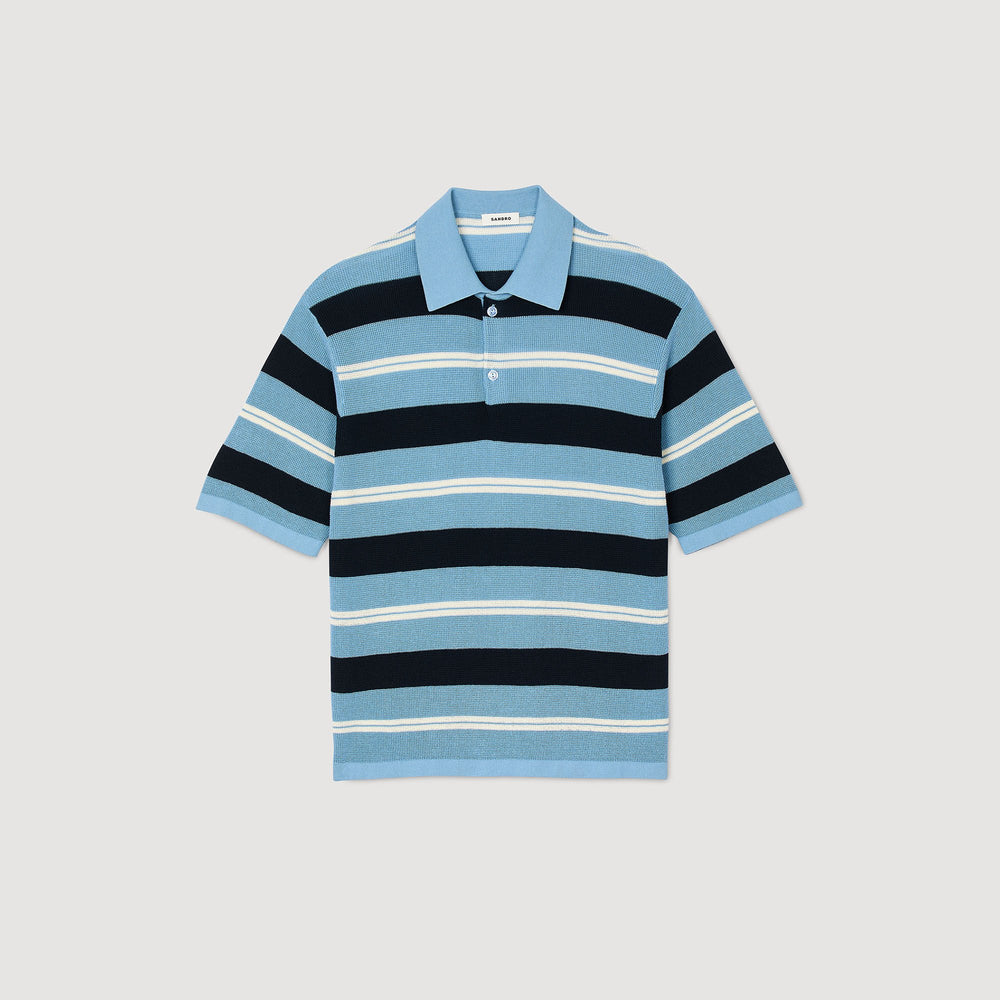 Striped knit polo shirt Chambray Sandro Men