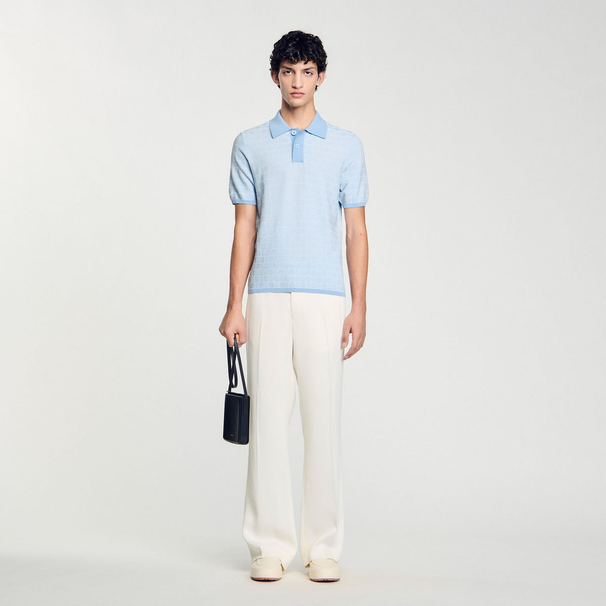 Square Cross polo shirt Blue Sky Sandro Men