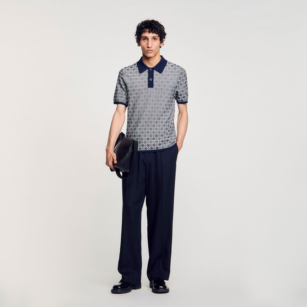 Square Cross polo shirt Navy Blue Sandro Men