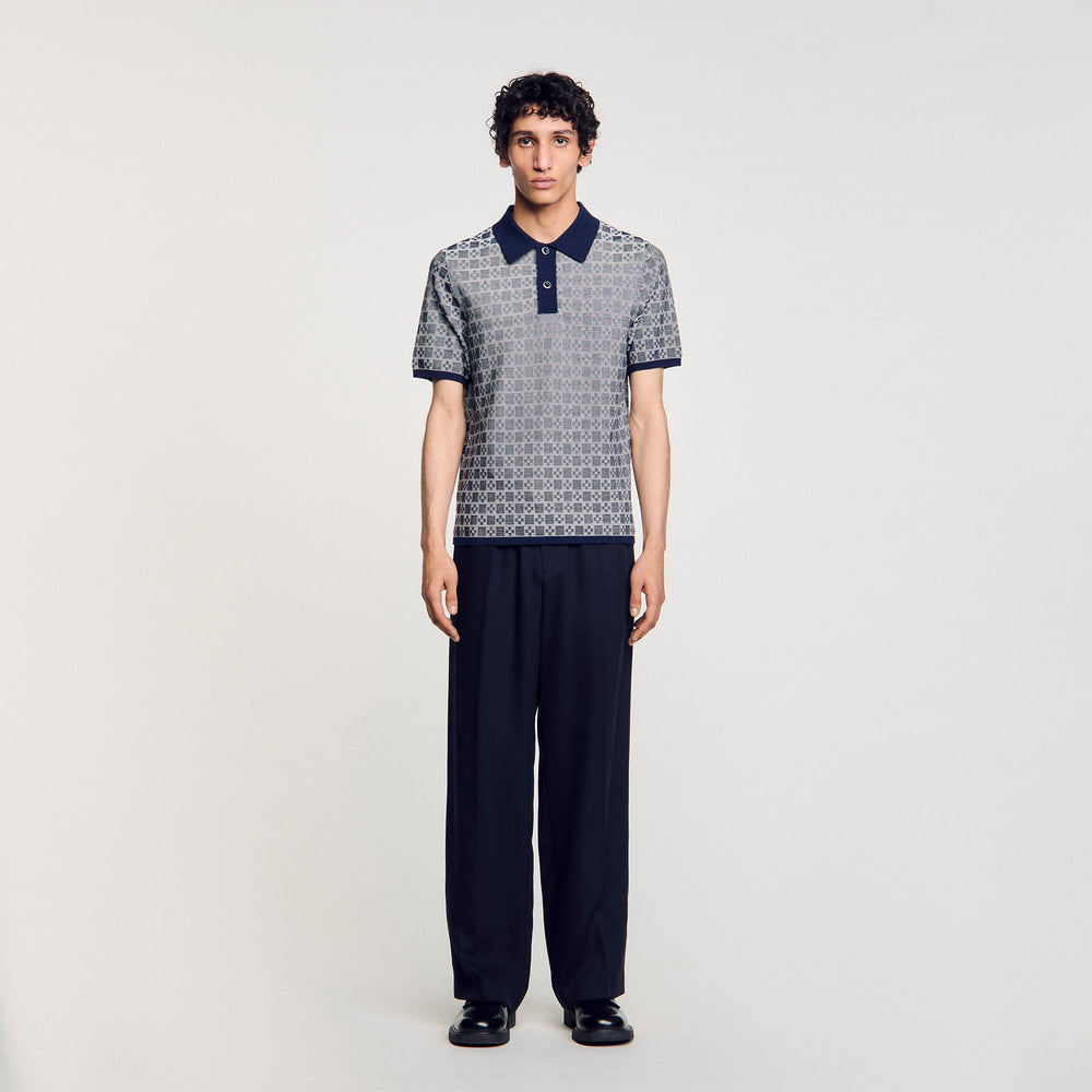 Square Cross polo shirt Navy Blue Sandro Men