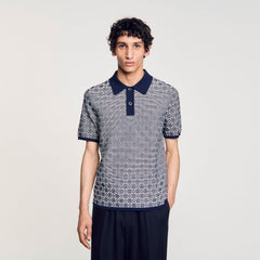 Square Cross polo shirt Navy Blue Sandro Men