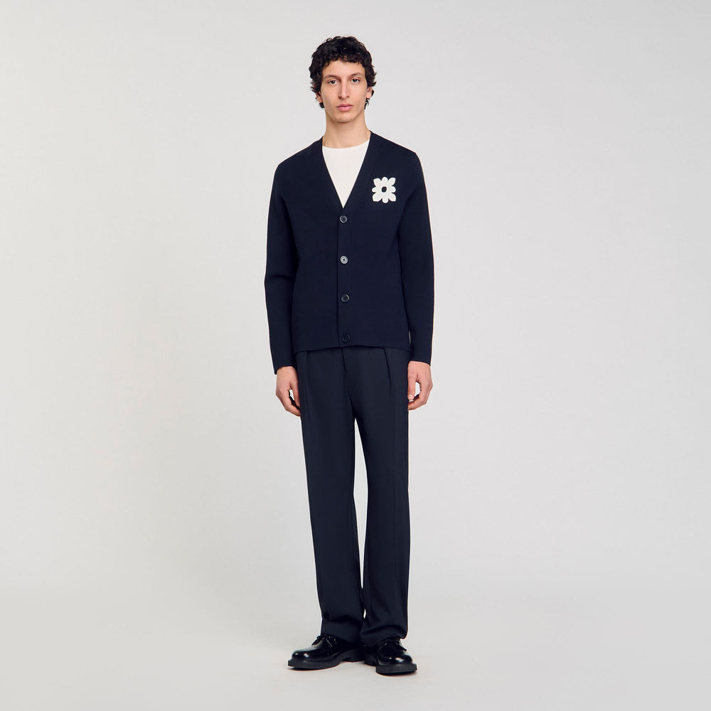 Cardigan with flower detail Navy Blue Sandro Men