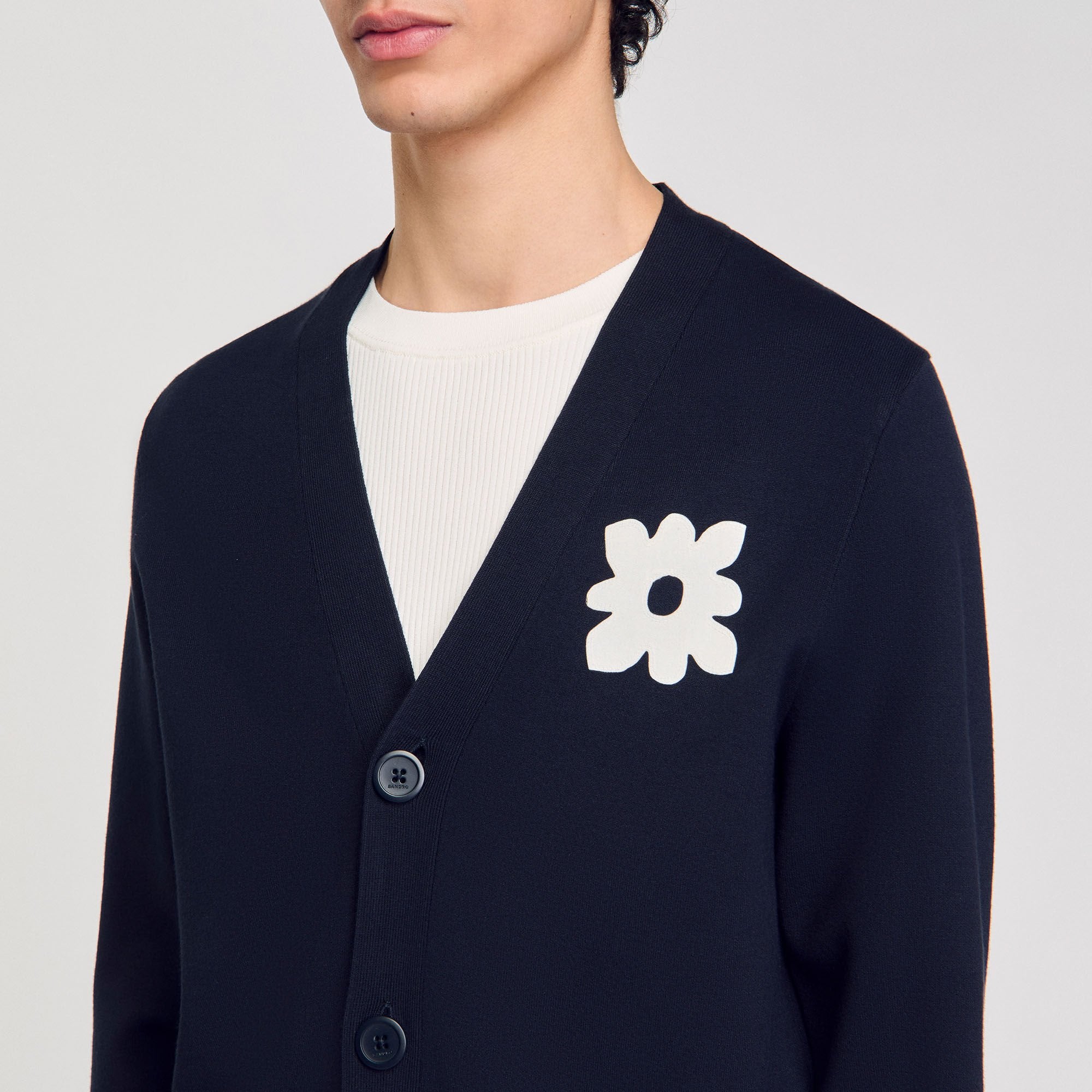 Cardigan with flower detail Navy Blue Sandro Men