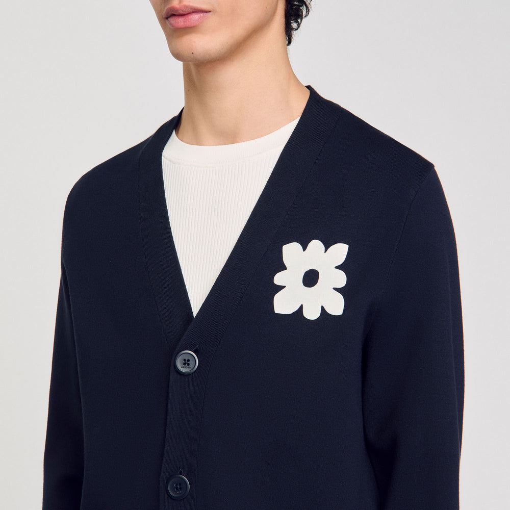 Cardigan with flower detail Navy Blue Sandro Men